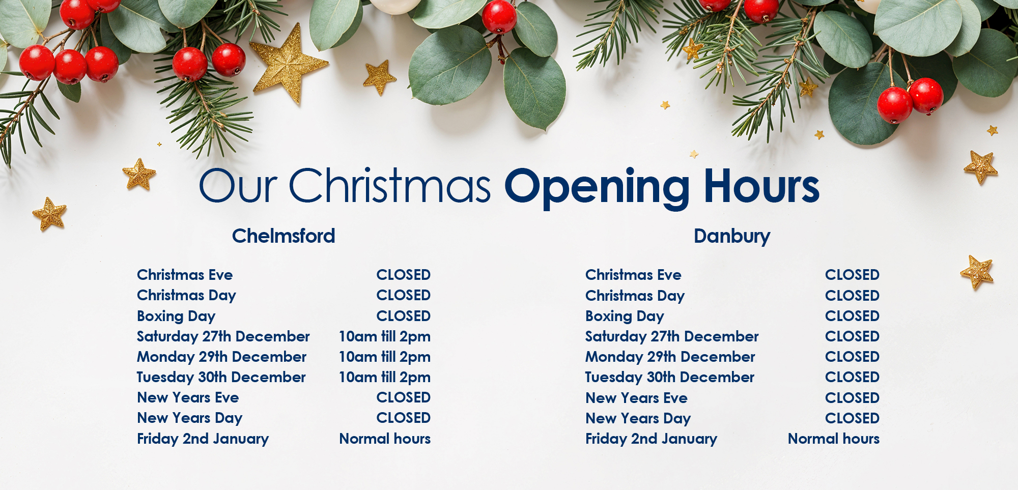 Christmas 2025 Opening Hours